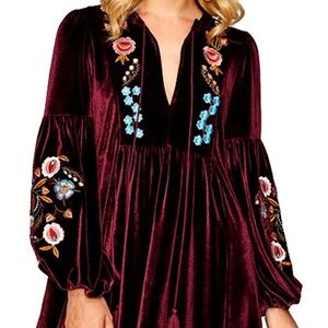 Embroidered Bohemian Velvet Tunic, M